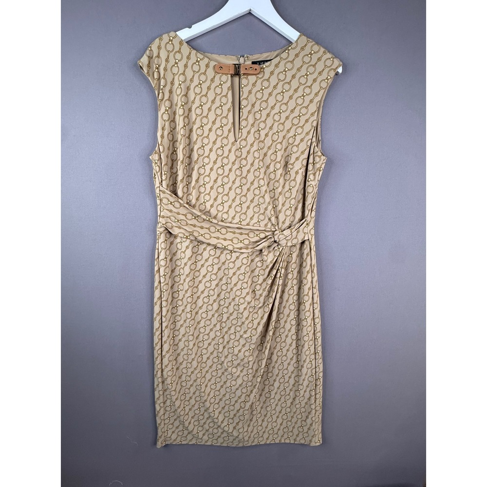 Lauren Ralph Lauren Dress Women 14 Chain Print Twist Front Jersey Heritage NEW
